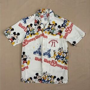 Disney World Vault Collection Women's White Graphic Button Down Shirt Size XS